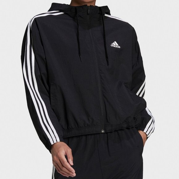 Brand New Women's Adidas ESSENTIALS REPEAT LOGO LOOSE-FIT WINDBREAKER - Picture 4 of 12